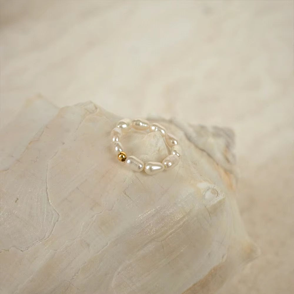 Emanco Korean Imitation Pearl Minimalist Pearl Finger Ring White round Pearl Ring Wedding Anniversary Gift